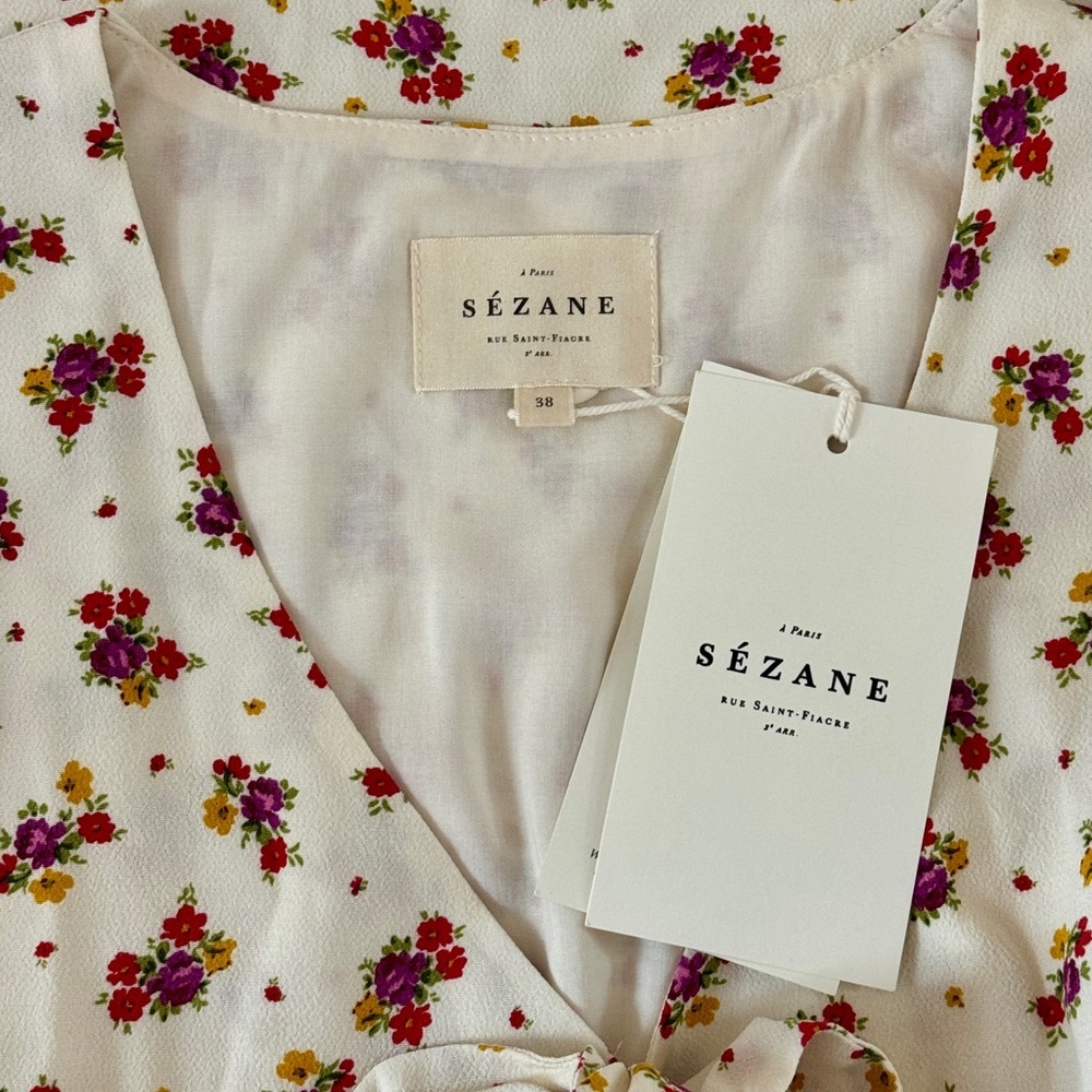 NWT Sezane Midi Floral Short-Sleeve Ophelia Dress - Picture 6 of 7